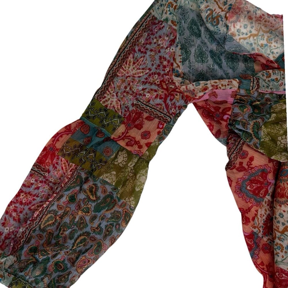 Women Bohemian Style Patchwork Multicolor Paisley V-Neck Short Mini Dress Size L - Picture 12 of 14